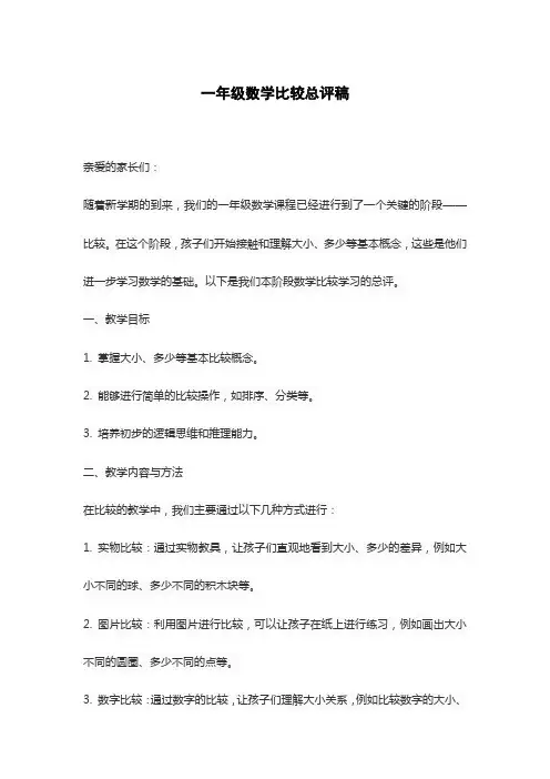 一年级数学比较总评稿