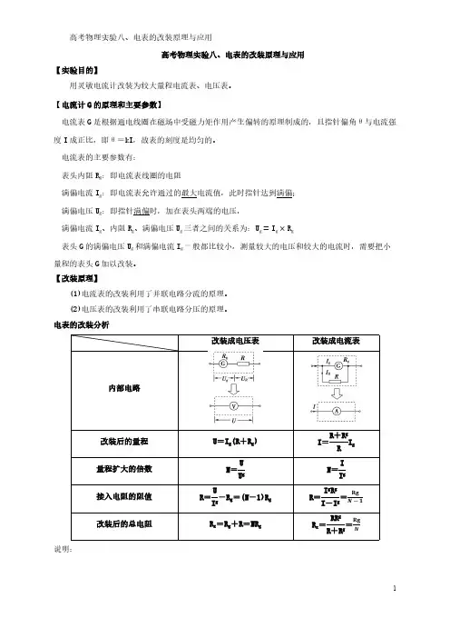 高考物理实验8、电表改装知识梳理