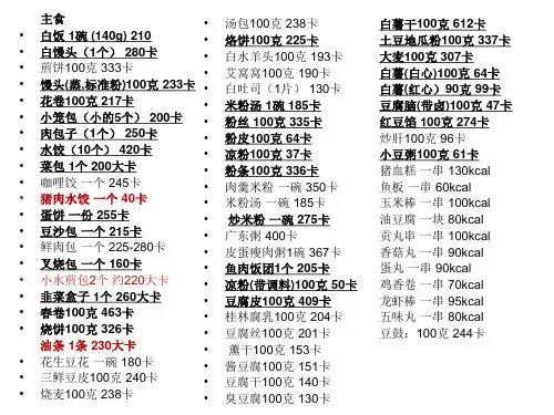 食物卡路里表