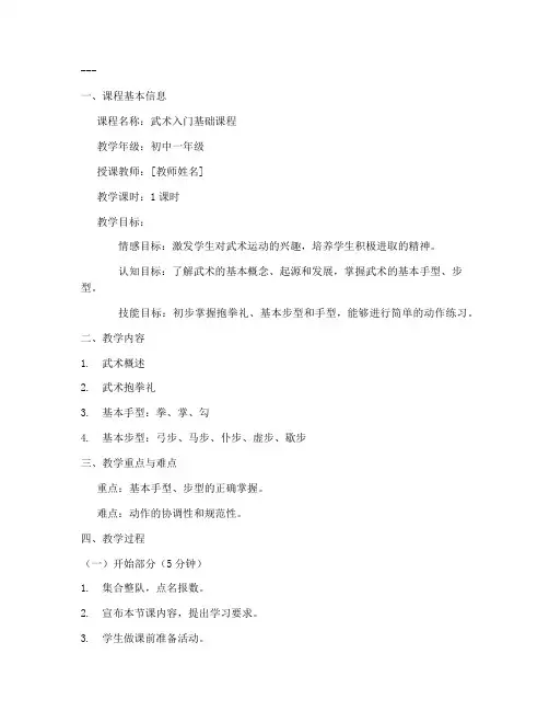 武术教案第一节课模板范文