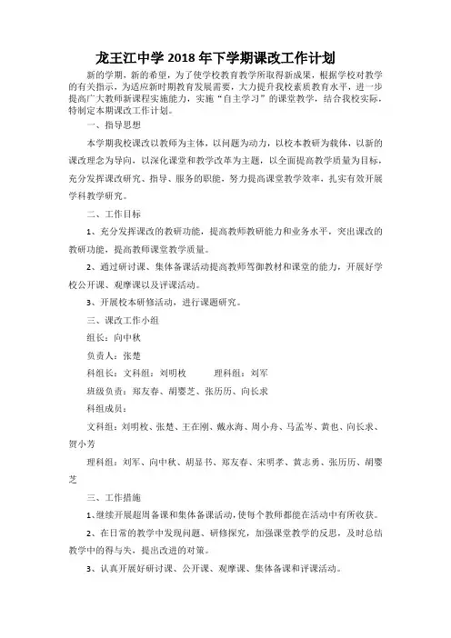 龙王江中学2018年下学期课改工作计划 (1)