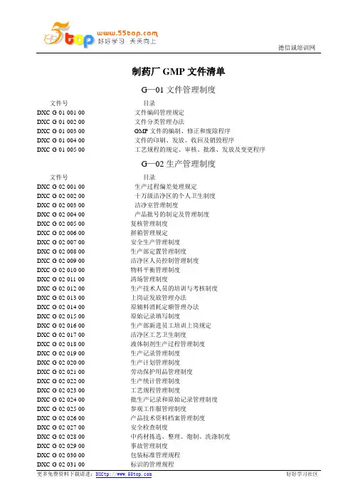 制药厂GMP文件清单