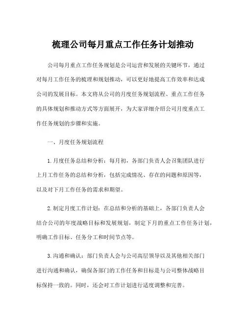 梳理公司每月重点工作任务计划推动