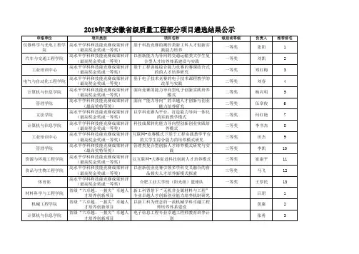 2019年度安徽级质量工程部分项目遴选结果公示