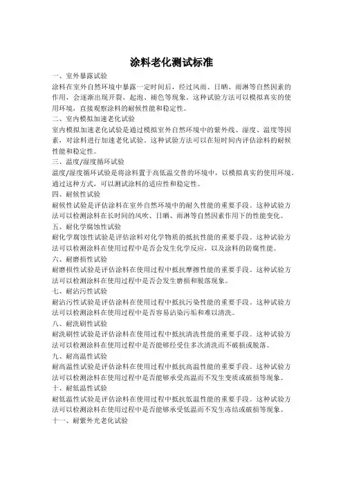 涂料老化测试标准