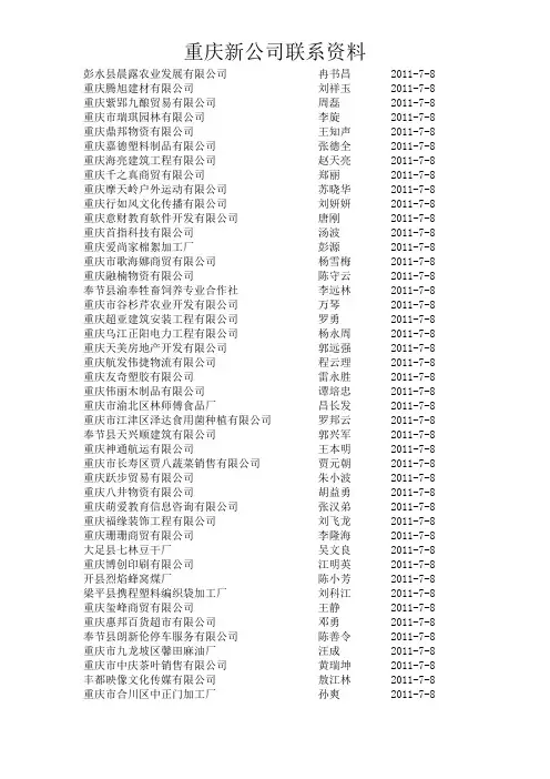 重庆新公司联系资料