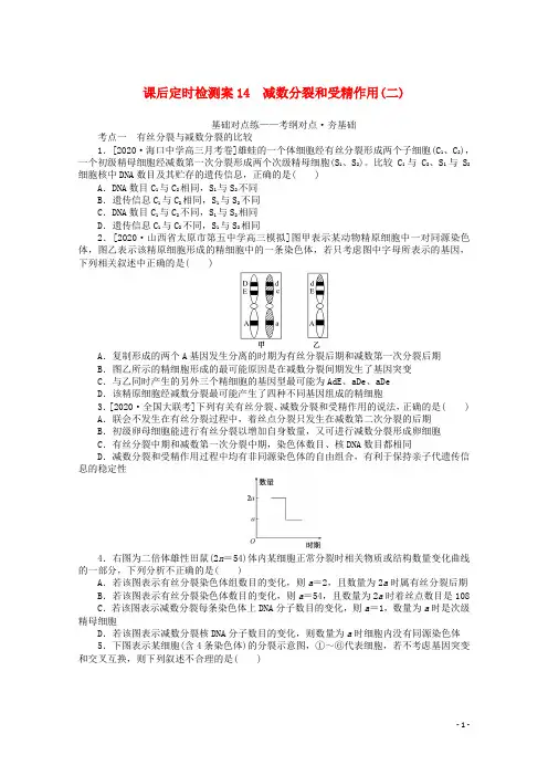 2021新人教版高考生物一轮复习限时检测14减数分裂和受精作用(二)