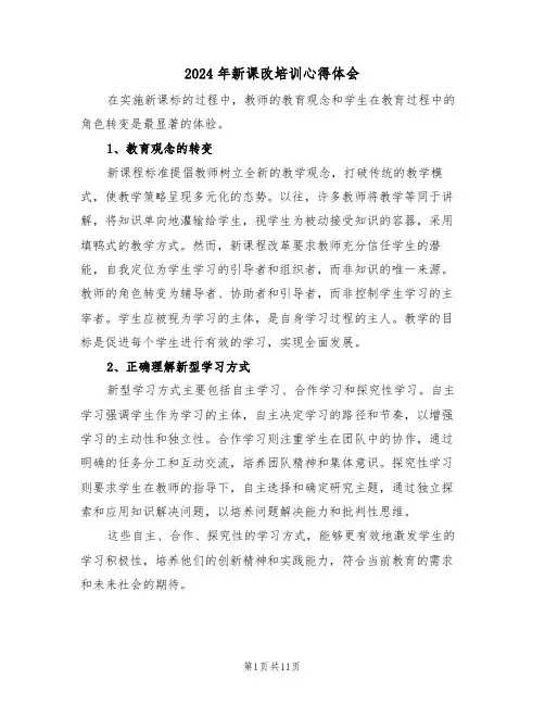 2024年新课改培训心得体会（七篇）