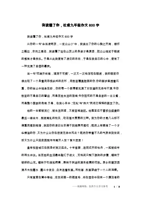 我读懂了你,杜甫九年级作文800字