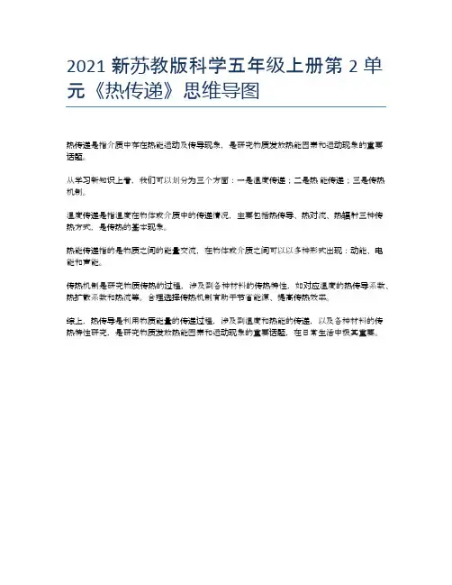 2021新苏教版科学五年级上册第2单元《热传递》思维导图