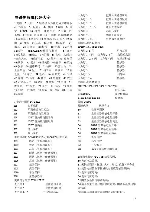 电磁炉故障代码大全