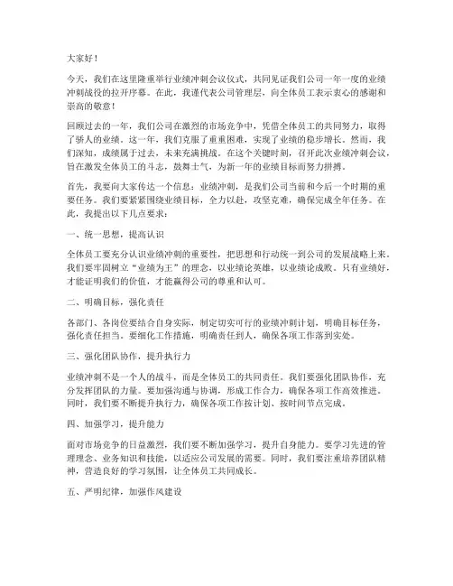 业绩冲刺会议仪式发言稿