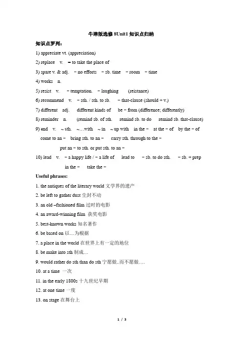 苏教牛津译林高中英语模块8_Unit1知识点归纳