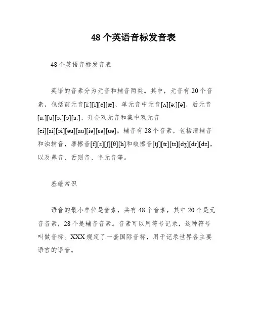 48个英语音标发音表