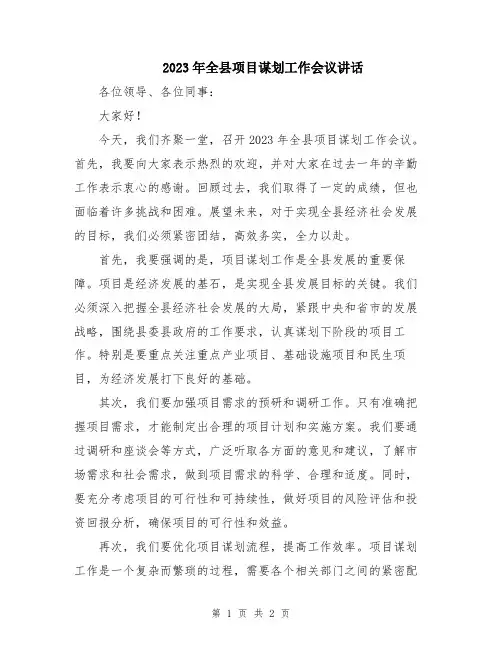 2023年全县项目谋划工作会议讲话