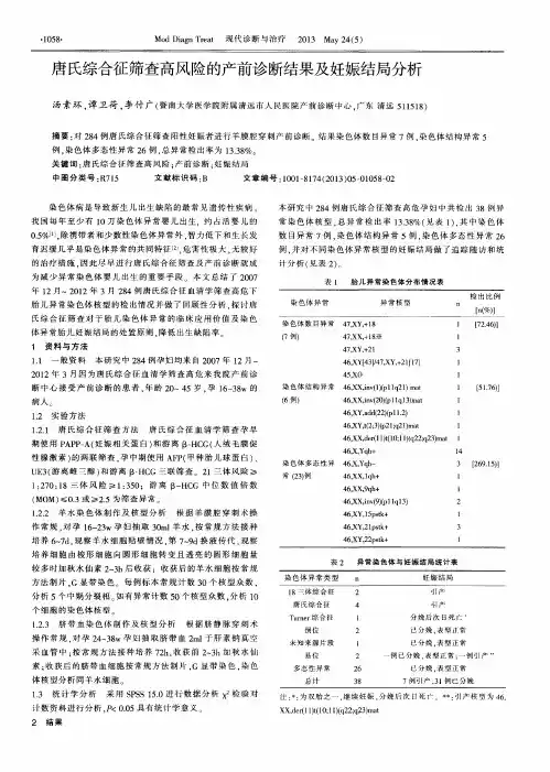 唐氏综合征筛查高风险的产前诊断结果及妊娠结局分析