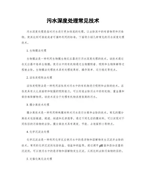 污水深度处理常见技术