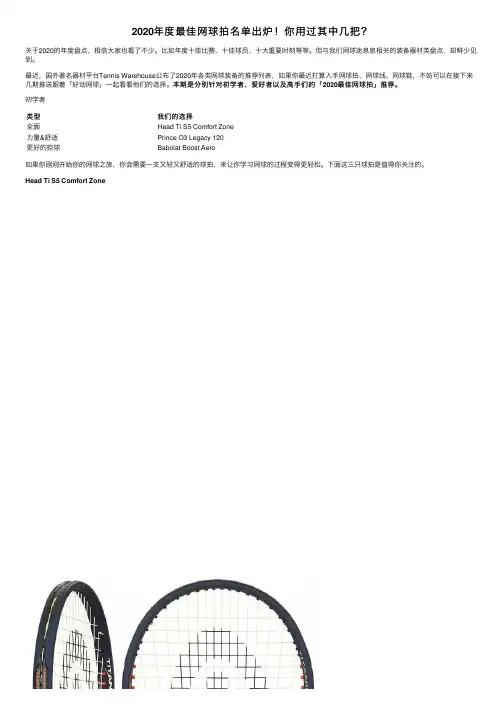 2020年度最佳网球拍名单出炉！你用过其中几把？