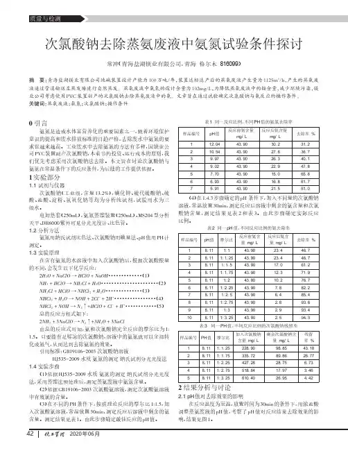 次氯酸钠去除蒸氨废液中氨氮试验条件探讨