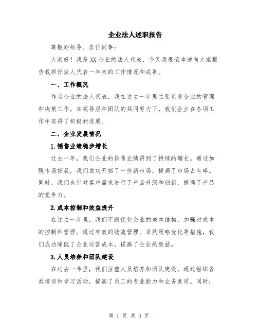 企业法人述职报告