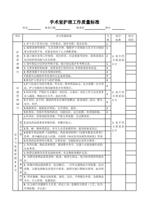 手术室护理质量工作标准