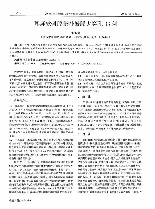 耳屏软骨膜修补鼓膜大穿孔33例