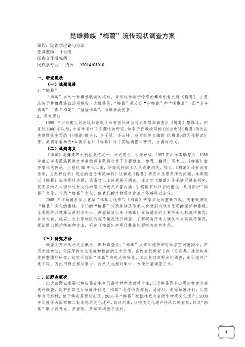 楚雄彝族“梅葛”流传现状调查方案
