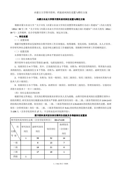 内蒙古大学图书资料、档案系列岗位设置与聘任方案【甄选文档】