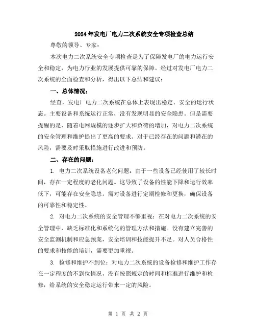 2024年发电厂电力二次系统安全专项检查总结