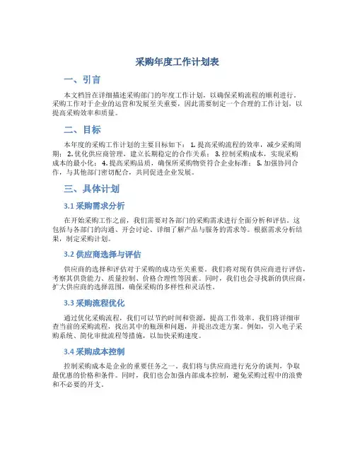 采购年度工作计划表
