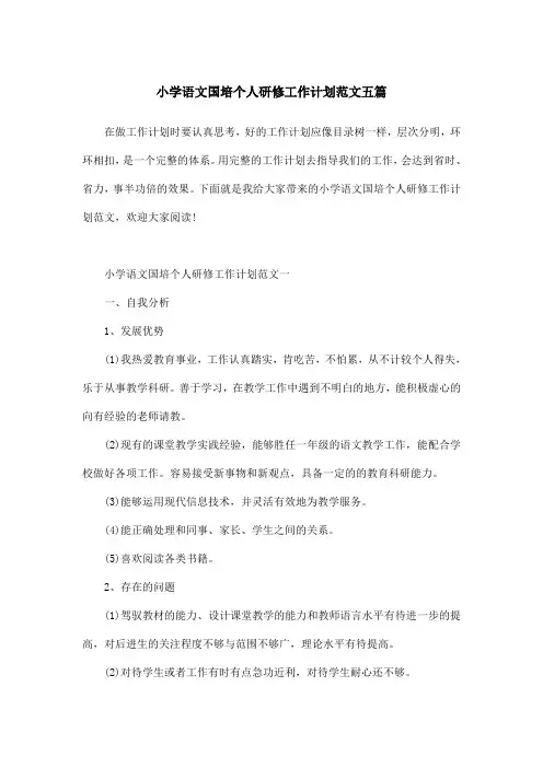 小学语文国培个人研修工作计划范文五篇
