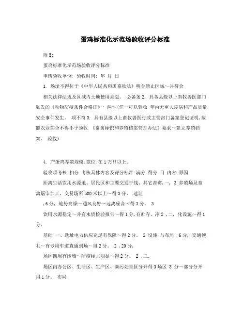 蛋鸡标准化示范场验收评分标准