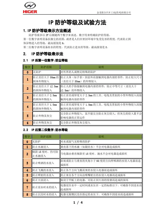 IP防护等级及试验方法
