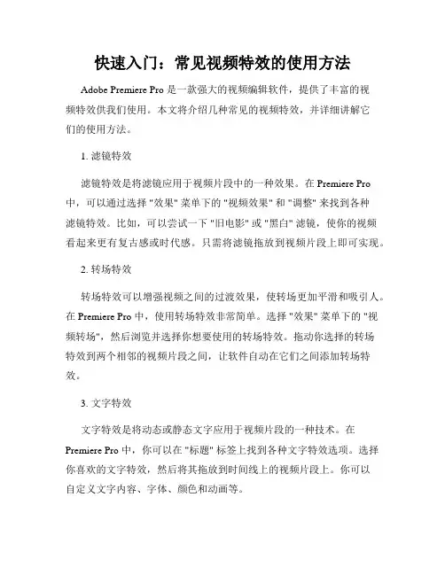 快速入门 常见视频特效的使用方法