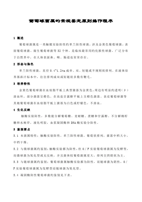 葡萄球菌属的常规鉴定重点标准操作程序