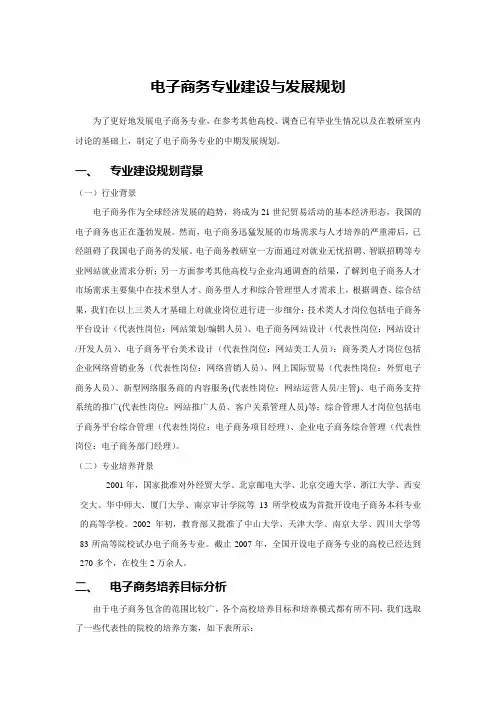 电子商务专业建设与发展规划2