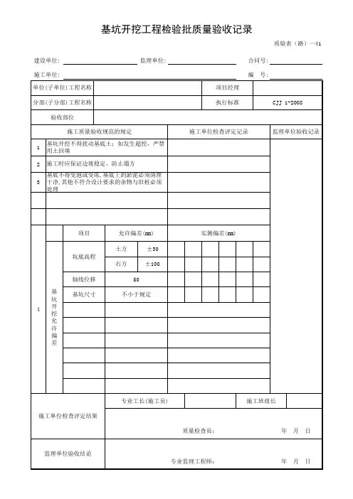 基坑开挖工程检验批质量验收记录