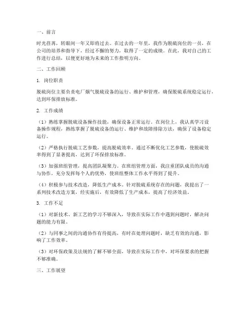 脱硫个人工作总结范文