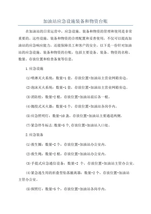加油站应急设施装备和物资台账