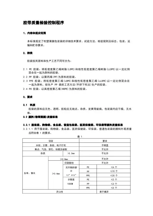 胶带质量检验控制程序