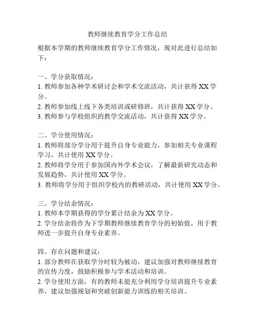 教师继续教育学分工作总结
