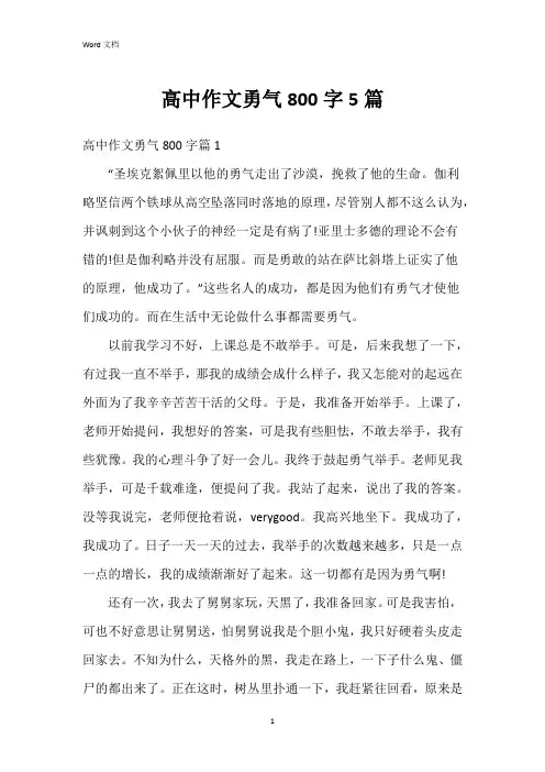 高中作文勇气800字5篇