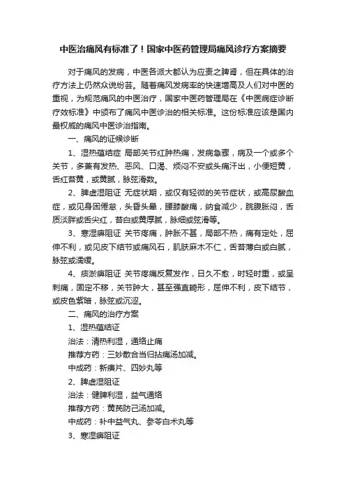 中医治痛风有标准了！国家中医药管理局痛风诊疗方案摘要