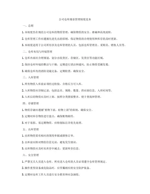 公司仓库规章管理制度范本