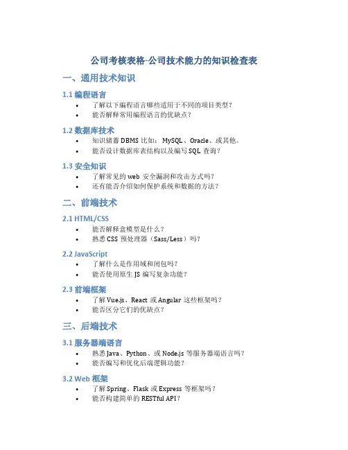 公司考核表格-公司技术能力的知识检查表