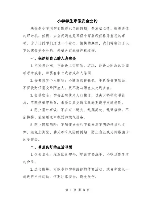 小学学生寒假安全公约