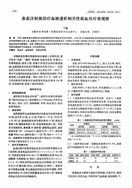 参麦注射液治疗血液透析相关性低血压疗效观察