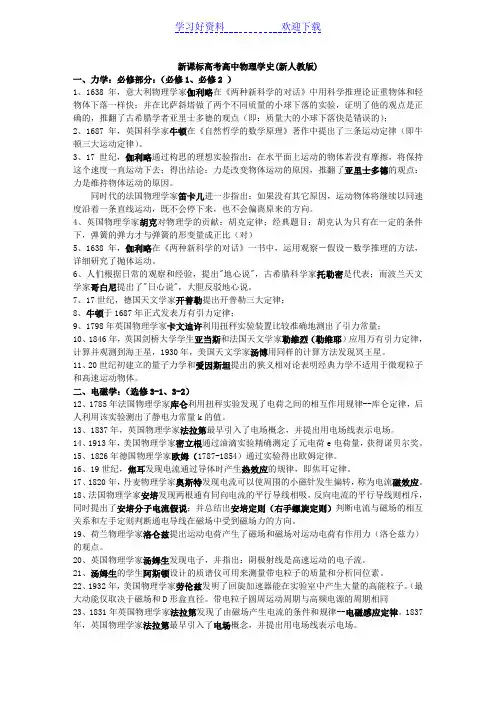 我整理的新课标高考高中物理学史(新人教版)