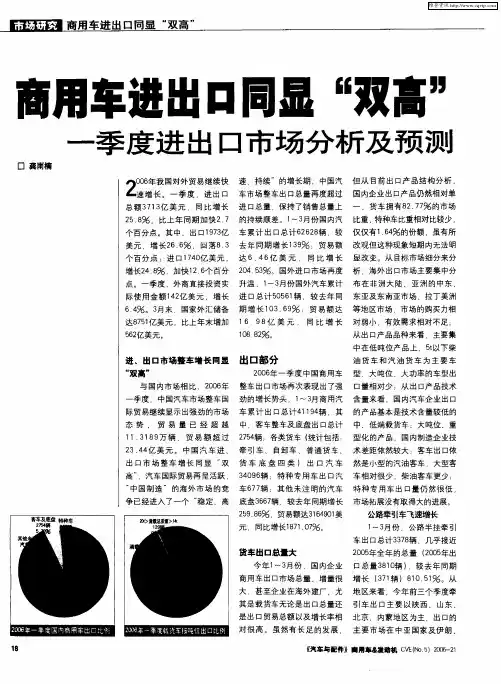商用车进出口同显“双高”一季度进出口市场分析及预测