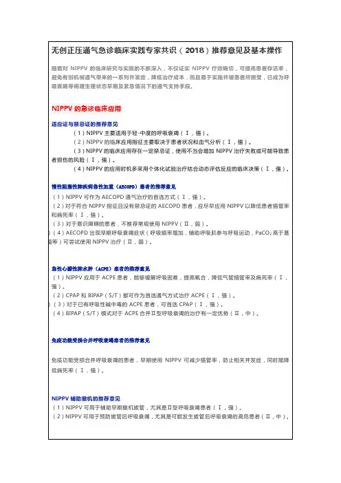 无创正压通气急诊临床实践专家共识(2018)推荐意见及基本操作